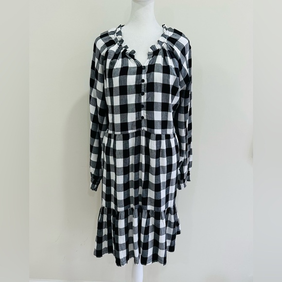 Beachlunchlounge Woven Mini Dress Boho Plaid Black Gray‎ White Size L Large NWT - Picture 1 of 8